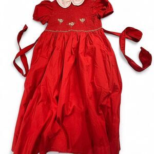 Jacadi Girls Red Smocked Dress with Embroidery